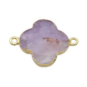 Natural Amethyst Clover Connector Purple Gold Plated, approx 22mm