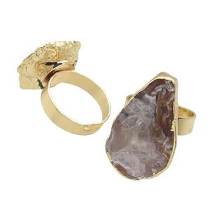 Natural Agate Druzy Copper Ring Adjustable Gold Plated, approx 15-25mm, 18mm dia
