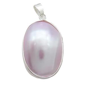 Pink Sea Shell Oval Pendant Platinum Plated, approx 20-33mm