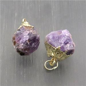 Hammered Amethyst Pendant Freeform Nugget Purple Gold Plated, approx 15-20mm