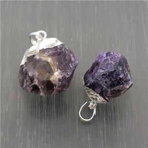 Hammered Amethyst Pendant Freeform Nugget Purple Silver Plated, approx 15-20mm