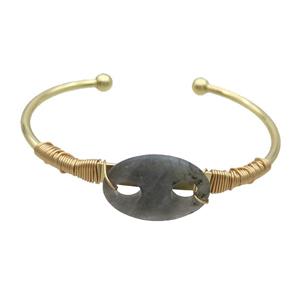 Copper Bangle With Labradorite Wire Wrapped Gold Plated, approx 18-25mm, 50-65mm