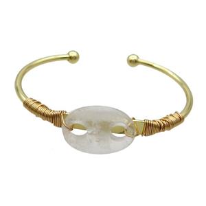 Copper Bangle With Clear Quartz Wire Wrapped Gold Plated, approx 18-25mm, 50-65mm