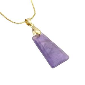 Natural Purple Amethyst Necklace Trapeziform Copper Gold Plated, approx 14-25mm, 42cm length