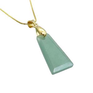 Natural Green Aventurine Necklace Trapeziform Copper Gold Plated, approx 14-25mm, 42cm length