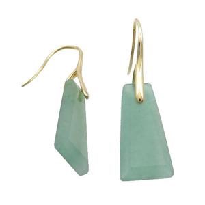 Natural Green Aventurine Hook Earring Trapeziform Copper Gold Plated, approx 14-25mm