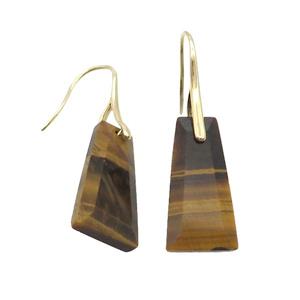 Natural Tiger Eye Stone Hook Earring Trapeziform Copper Gold Plated, approx 14-25mm