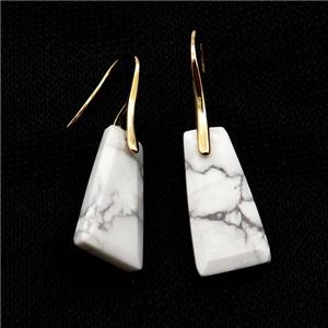 Natural White Howlite Turquoise Hook Earring Trapeziform Copper Gold Plated, approx 14-25mm