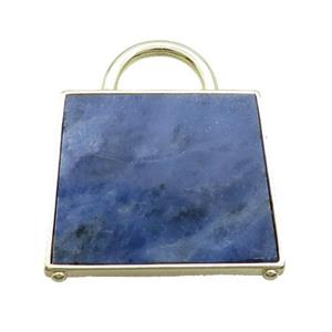 Natural Blue Sodalite Bag Pendant Gold Plated, approx 25-33mm