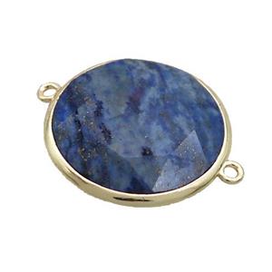 Natural Blue Sodalite Circle Connector Faceted Gold Plated, approx 25mm dia