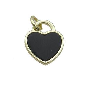 Copper Heart Pendant Pave Black Agate Gold Plated, approx 12mm