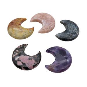 Mixed Gemstone Moon Pendant Undrilled Nohole, approx 28-30mm