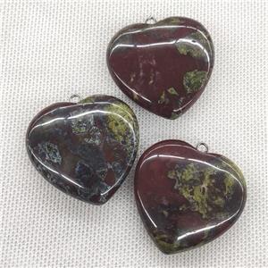 Natural Dragon Bloodstone Heart Pendant Green, approx 40mm