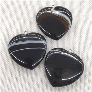 Natural Black Stripe Agate Banded Heart Pendant, approx 40mm
