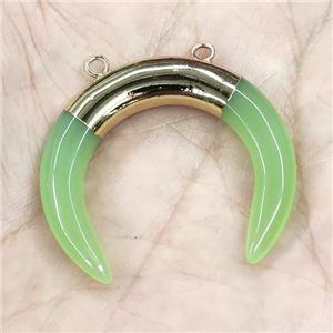Green Cat Eye Glass Crescent Pendant 2loops Gold Plated, approx 30-35mm