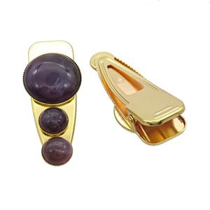 Copper Hair Clips Pave Purple Amethyst Gold Plated, approx 12mm, 25-60mm