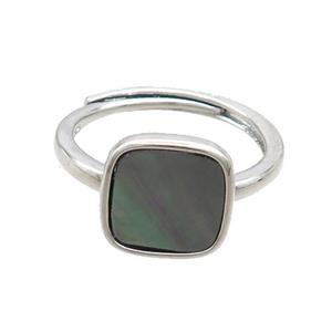 Copper Ring Pave Gray Shell Square Platinum Plated, approx 10mm, 18mm dia
