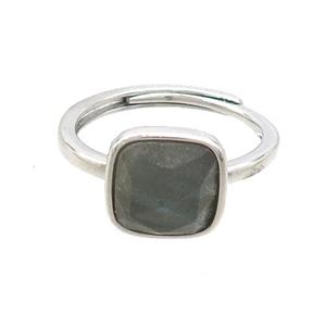 Copper Ring Pave Labradorite Square Adjustable Platinum Plated, approx 10mm, 18mm dia