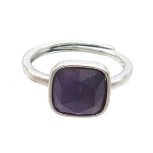 Copper Ring Pave Purple Amethyst Square Adjustable Platinum Plated, approx 10mm, 18mm dia