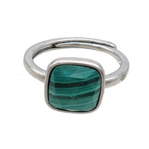Copper Ring Pave Green Malachite Square Adjustable Platinum Plated, approx 10mm, 18mm dia