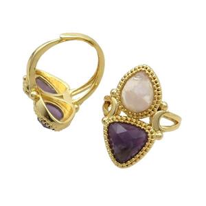 Copper Ring Pave Amethyst Cherry Agate Adjustable Gold Plated, approx 8-10mm, 10mm, 18mm dia