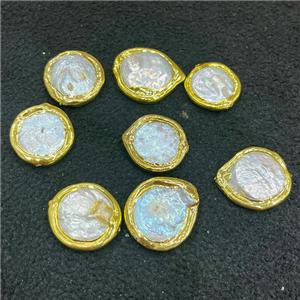 Baroque Style White Pearls Beads Circle Gold Plated, approx 18-25mm
