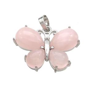 Natural Pink Rose Quartz Butterfly Pendant Platinum Plated, approx 20-30mm