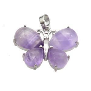Natural Purple Amethyst Butterfly Pendant Platinum Plated, approx 20-30mm