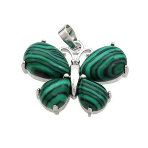 Synthetic Malachite Butterfly Pendant Green Platinum Plated, approx 20-30mm