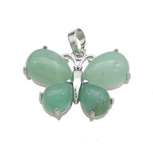 Natural Green Aventurine Butterfly Pendant Platinum Plated, approx 20-30mm