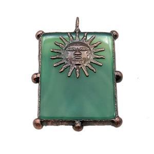 Natural Agate Rectangle Pendant Green Dye Sunface Antique Red, approx 30-40mm