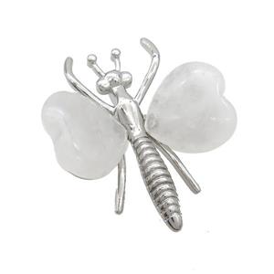 White Crystal Quartz Pave Butterfly Pendant Alloy Platinum Plated, approx 40-45mm