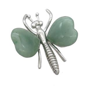 Green Aventurine Pave Butterfly Pendant Alloy Platinum Plated, approx 40-45mm
