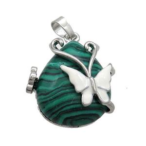 Synthetic Green Malachite Teardrop Pendant Alloy Platinum Plated, approx 20-25mm