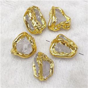 Natural Clear Crystal Quartz Nugget Beads Freeform Rough Gold Plated, approx 12-20mm