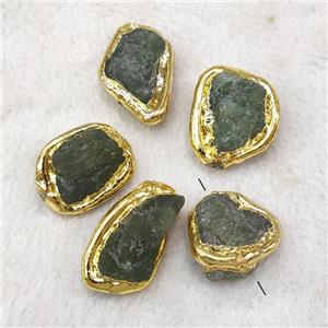 Natural Green Fluorite Nugget Beads Rough Freeform Gold Plated, approx 12-20mm