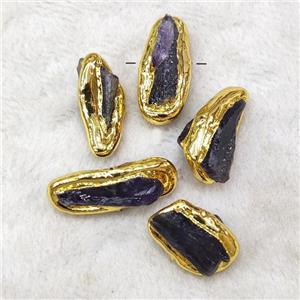 Natural Purple Amethyst Nugget Beads Rough Freeform Gold Plated, approx 12-30mm