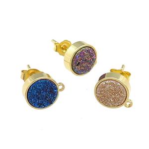 Druzy Quartz Stud Earrings Gold Plated Mixed, approx 8mm