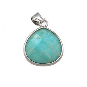 Natural Green Amazonite Teardrop Pendant Platinum Plated, approx 15mm