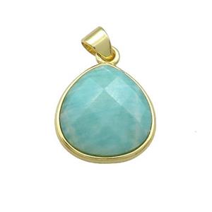 Natural Green Amazonite Teardrop Pendant Gold Plated, approx 15mm