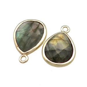 Natural Labradorite Teardrop Pendant Gold Plated, approx 13-15mm