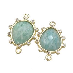 Green Amazonite Teardrop Connector Gold Plated, approx 15-17mm
