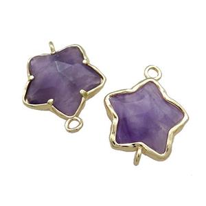 Purple Amethyst Flower Connector Gold Plated, approx 17mm