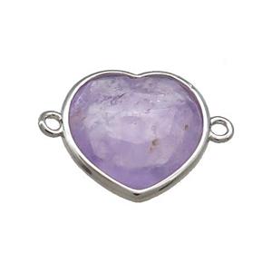 Purple Amethyst Heart Connector Platinum Plated, approx 17mm