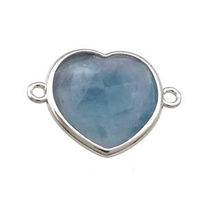 Blue Jade Heart Connector Dye Platinum Plated, approx 17mm