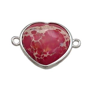Red Imperial Jasper Heart Connector Platinum Plated, approx 17mm