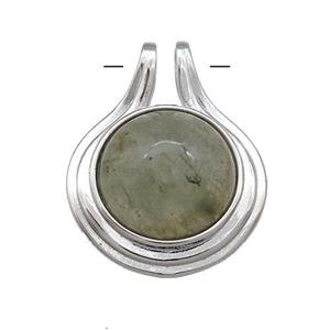 Labradorite Pendant Half Round Circle Platinum Plated, approx 22mm