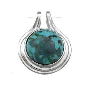 African Turquoise Pendant Half Round Circle Platinum Plated, approx 22mm