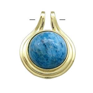 Blue Apatite Pendant Half Round Circle Gold Plated, approx 22mm