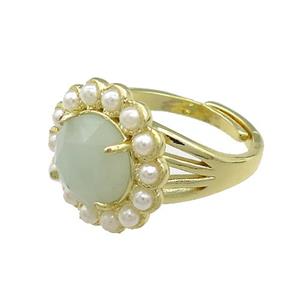 Copper Circle Rings Pave Amazonite Pearlized Resin Adjustable Gold Plated, approx 18mm, 18mm dia